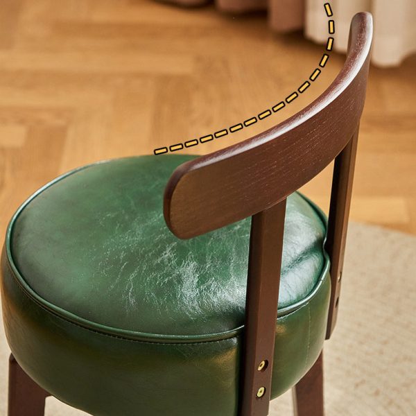 Traditional Chinese Round Leather Rubberwood Vanity Stool Backrest For Dining Room - Image 5