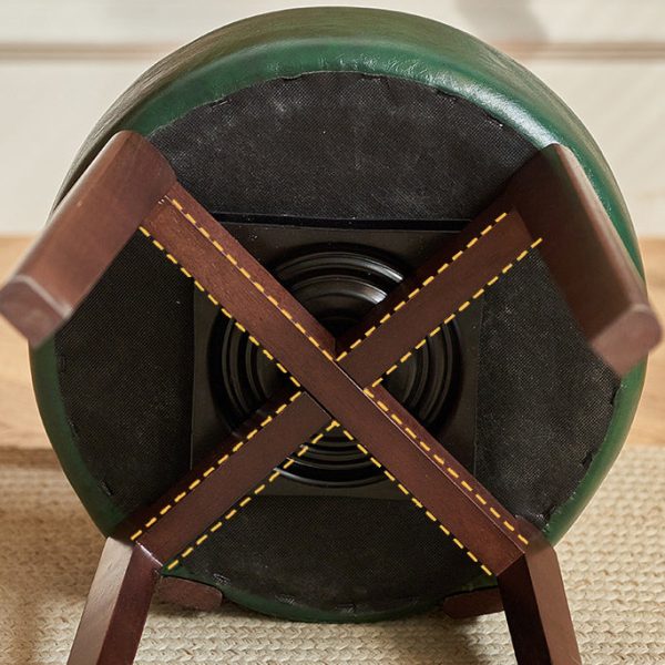 Traditional Chinese Round Leather Rubberwood Vanity Stool Backrest For Dining Room - Image 7
