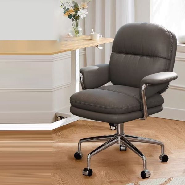 Contemporary Nordic Square Back PU Leather Stainless Steel Desk Chair Backrest Armrest For Home Office - Image 12