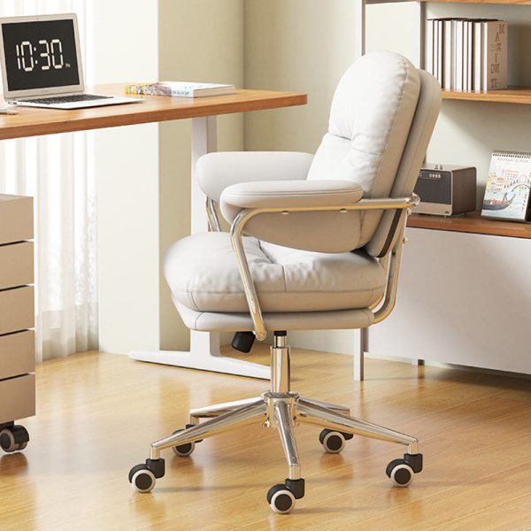 Contemporary Nordic Square Back PU Leather Stainless Steel Desk Chair Backrest Armrest For Home Office - Image 2