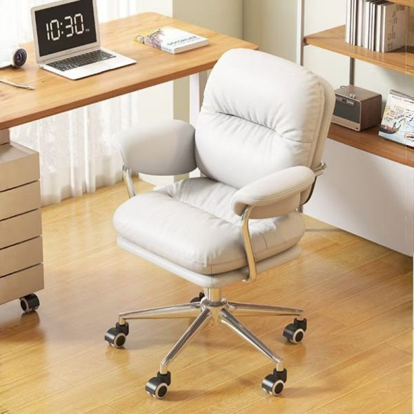 Contemporary Nordic Square Back PU Leather Stainless Steel Desk Chair Backrest Armrest For Home Office - Image 8