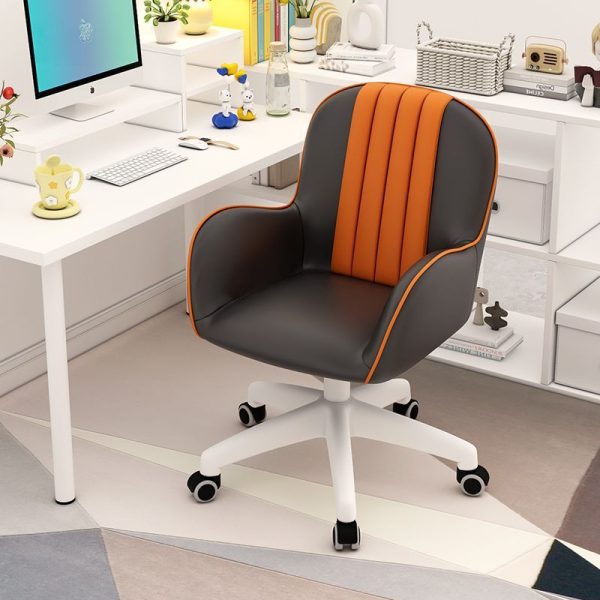 Contemporary Coastal Square PU Leather Nylon Desk Chair Backrest Armrest For Home Office - Image 4