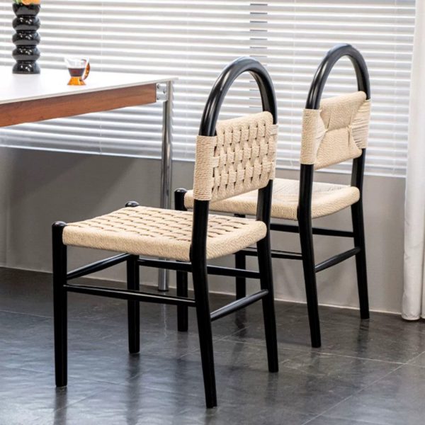 Modern Mid-Century Oval Half Hollow Back Solid Wood Kraft Rope Dining Chair For Dining Room - Image 10