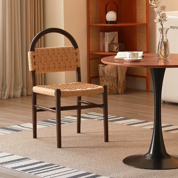 Modern Mid-Century Oval Half Hollow Back Solid Wood Kraft Rope Dining Chair For Dining Room - Image 11