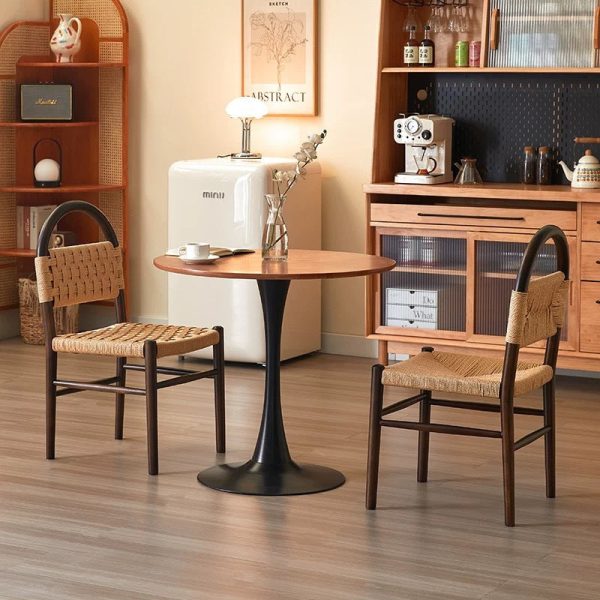 Modern Mid-Century Oval Half Hollow Back Solid Wood Kraft Rope Dining Chair For Dining Room - Image 12