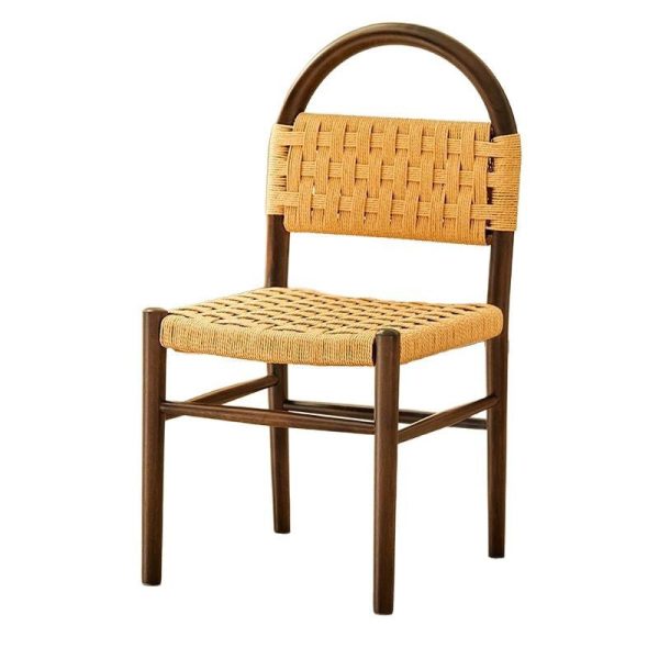 Modern Mid-Century Oval Half Hollow Back Solid Wood Kraft Rope Dining Chair For Dining Room - Image 17