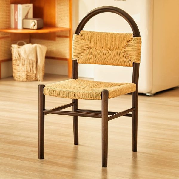 Modern Mid-Century Oval Half Hollow Back Solid Wood Kraft Rope Dining Chair For Dining Room - Image 14