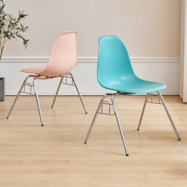 Modern Mid-Century Trapezoid Backrest Plastic Dining Chair With Iron Frame For Dining Room - Image 3