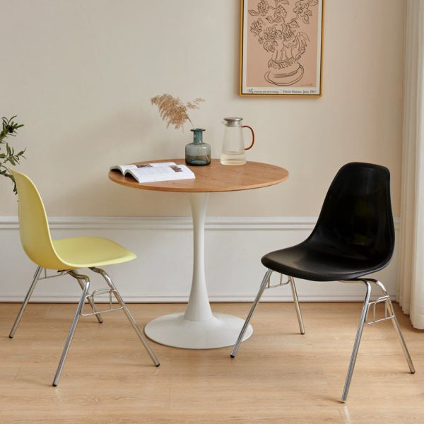 Modern Mid-Century Trapezoid Backrest Plastic Dining Chair With Iron Frame For Dining Room - Image 2