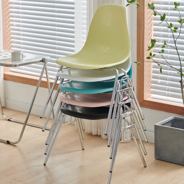 Modern Mid-Century Trapezoid Backrest Plastic Dining Chair With Iron Frame For Dining Room - Image 12