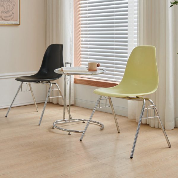 Modern Mid-Century Trapezoid Backrest Plastic Dining Chair With Iron Frame For Dining Room - Image 13