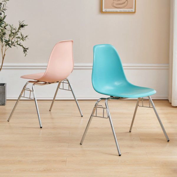 Modern Mid-Century Trapezoid Backrest Plastic Dining Chair With Iron Frame For Dining Room - Image 14