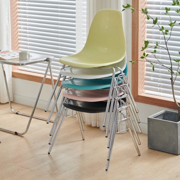 Modern Mid-Century Trapezoid Backrest Plastic Dining Chair With Iron Frame For Dining Room - Image 17