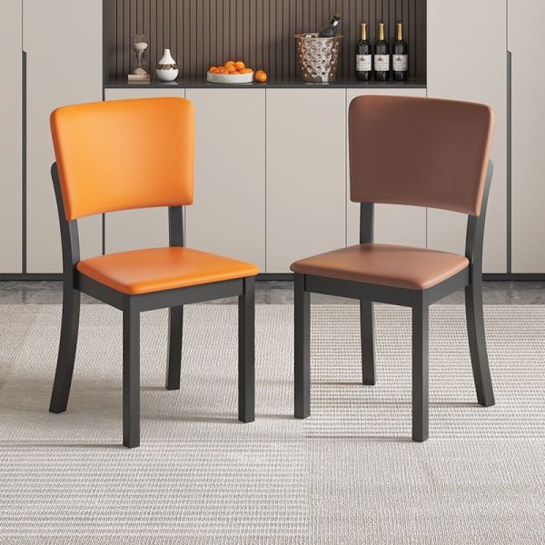 Modern Minimalist Rectangular Rubberwood Leather Sponge Dining Chair Backrest Armless for Dining Room - Image 14