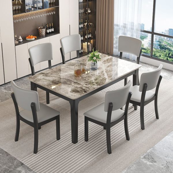 Modern Minimalist Rectangular Rubberwood Leather Sponge Dining Chair Backrest Armless for Dining Room - Image 2