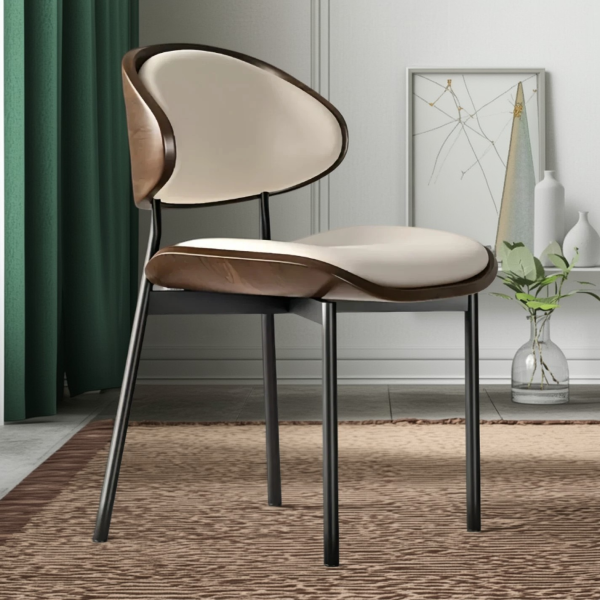 Modern Minimalist Arcuate Iron Wood Leather Sponge Dining Chair Backrest Armless for Dining Room - Image 12
