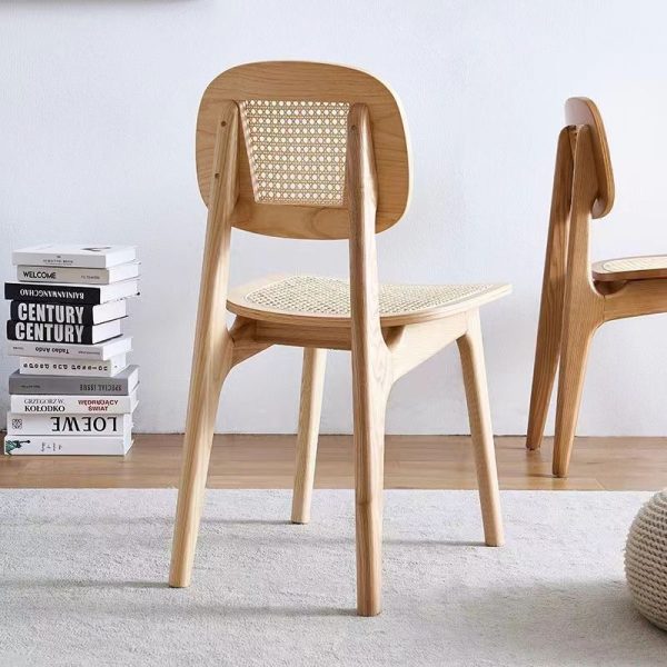 Modern Minimalist Rectangular Wood Rattan Weaving Dining Chair Backrest Armless For Dining Room - Image 10