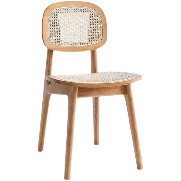 Modern Minimalist Rectangular Wood Rattan Weaving Dining Chair Backrest Armless For Dining Room - Image 12