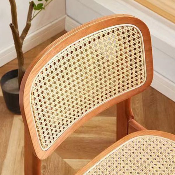 Modern Minimalist Rectangular Wood Rattan Weaving Dining Chair Backrest Armless For Dining Room - Image 7