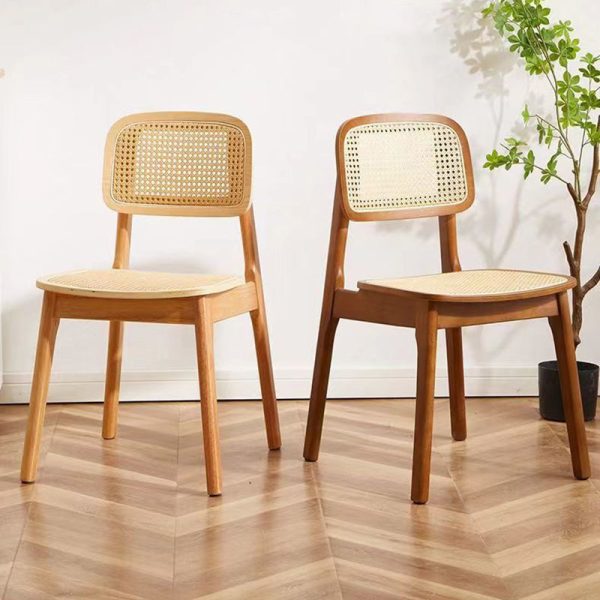 Modern Minimalist Rectangular Wood Rattan Weaving Dining Chair Backrest Armless For Dining Room - Image 3