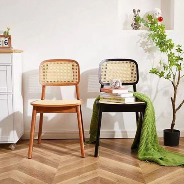 Modern Minimalist Rectangular Wood Rattan Weaving Dining Chair Backrest Armless For Dining Room - Image 2