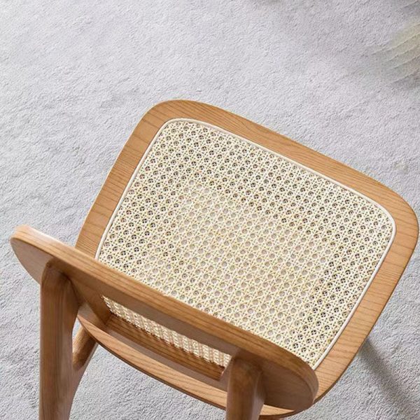 Modern Minimalist Rectangular Wood Rattan Weaving Dining Chair Backrest Armless For Dining Room - Image 9