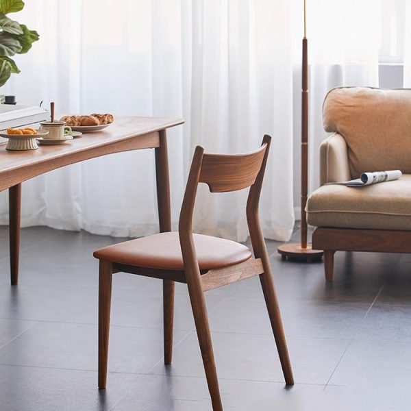 Modern Minimalist Square Bent Upholstered Cushion Walnut Wood Dining Chair Backrest Armless For Dining Room - Image 3