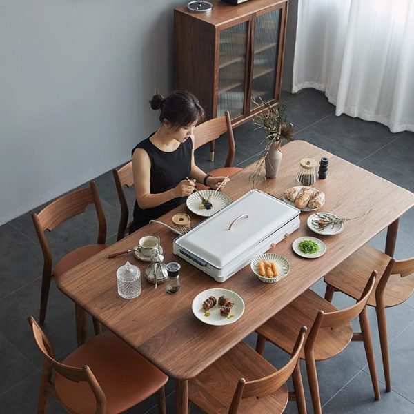 Modern Minimalist Square Bent Upholstered Cushion Walnut Wood Dining Chair Backrest Armless For Dining Room - Image 11