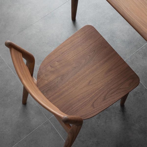 Modern Minimalist Square Bent Upholstered Cushion Walnut Wood Dining Chair Backrest Armless For Dining Room - Image 6