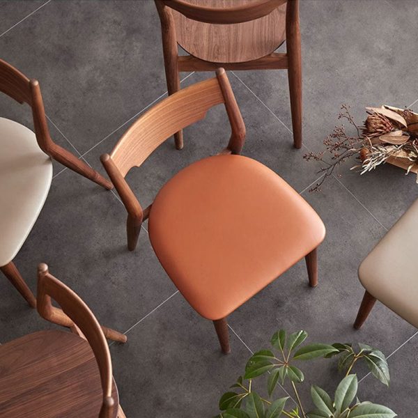 Modern Minimalist Square Bent Upholstered Cushion Walnut Wood Dining Chair Backrest Armless For Dining Room - Image 15
