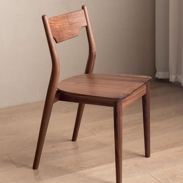 Modern Minimalist Square Bent Upholstered Cushion Walnut Wood Dining Chair Backrest Armless For Dining Room - Image 16