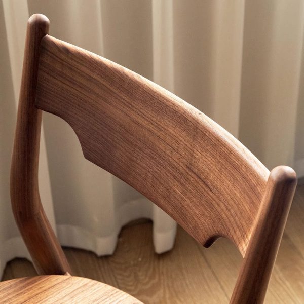 Modern Minimalist Square Bent Upholstered Cushion Walnut Wood Dining Chair Backrest Armless For Dining Room - Image 9