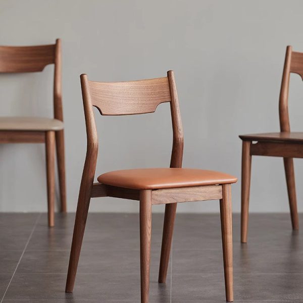 Modern Minimalist Square Bent Upholstered Cushion Walnut Wood Dining Chair Backrest Armless For Dining Room - Image 2