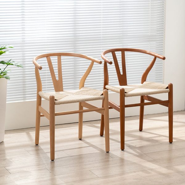 Contemporary Scandinavian Curved Square Y Shape Braided Solid Wood Dining Chair Backrest Arm For Dining Room - Image 3
