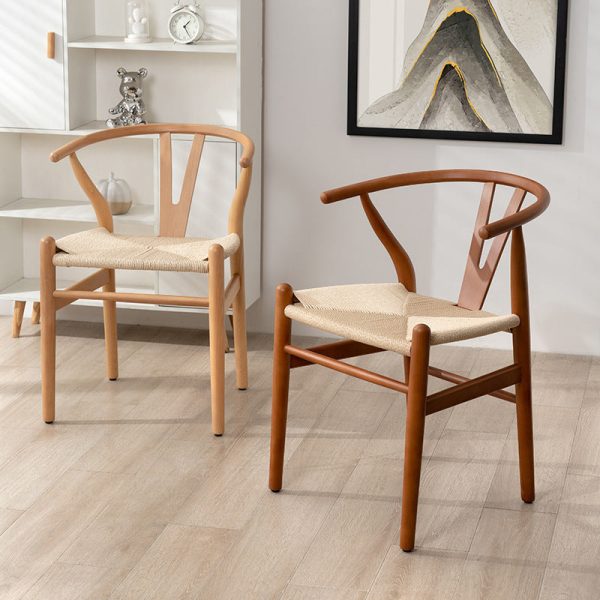 Contemporary Scandinavian Curved Square Y Shape Braided Solid Wood Dining Chair Backrest Arm For Dining Room - Image 2