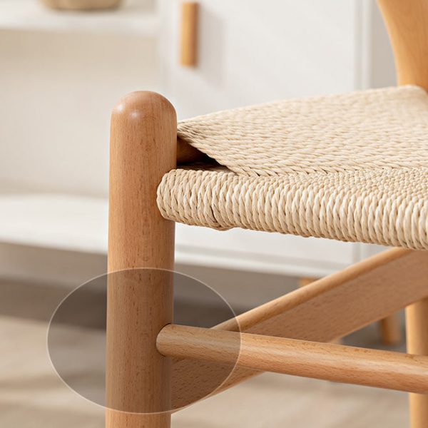 Contemporary Scandinavian Curved Square Y Shape Braided Solid Wood Dining Chair Backrest Arm For Dining Room - Image 6
