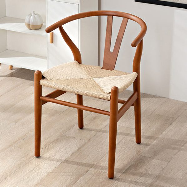 Contemporary Scandinavian Curved Square Y Shape Braided Solid Wood Dining Chair Backrest Arm For Dining Room - Image 10