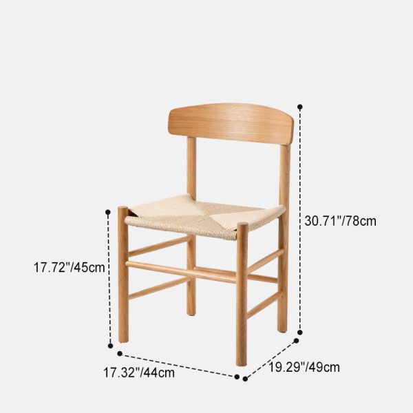 Traditional Japanese Bent Square Braided Solid Wood Dining Chair Backrest Armless For Dining Room - Image 4