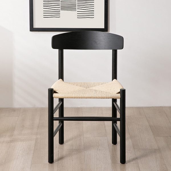 Traditional Japanese Bent Square Braided Solid Wood Dining Chair Backrest Armless For Dining Room - Image 11