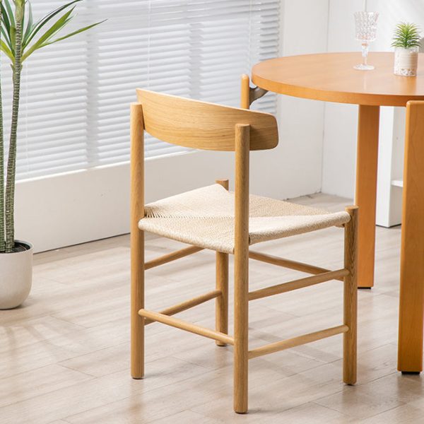Traditional Japanese Bent Square Braided Solid Wood Dining Chair Backrest Armless For Dining Room - Image 9