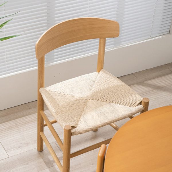 Traditional Japanese Bent Square Braided Solid Wood Dining Chair Backrest Armless For Dining Room - Image 13