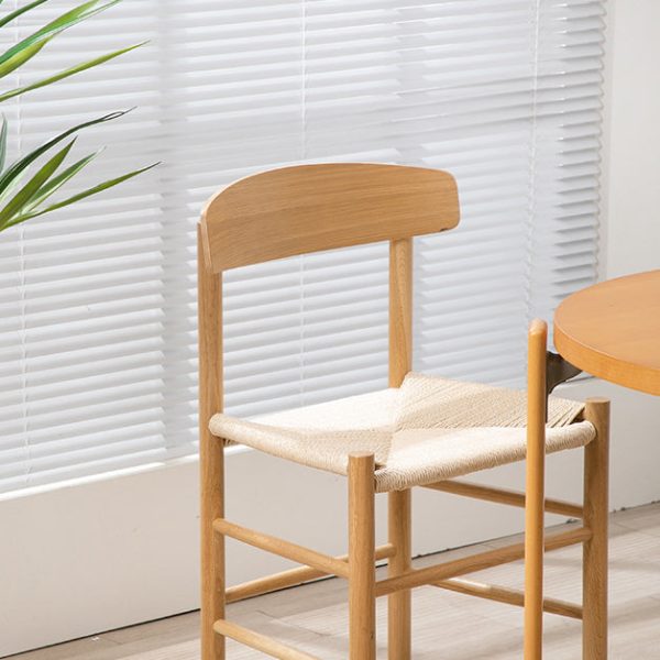 Traditional Japanese Bent Square Braided Solid Wood Dining Chair Backrest Armless For Dining Room - Image 7