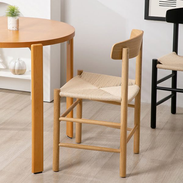 Traditional Japanese Bent Square Braided Solid Wood Dining Chair Backrest Armless For Dining Room - Image 14