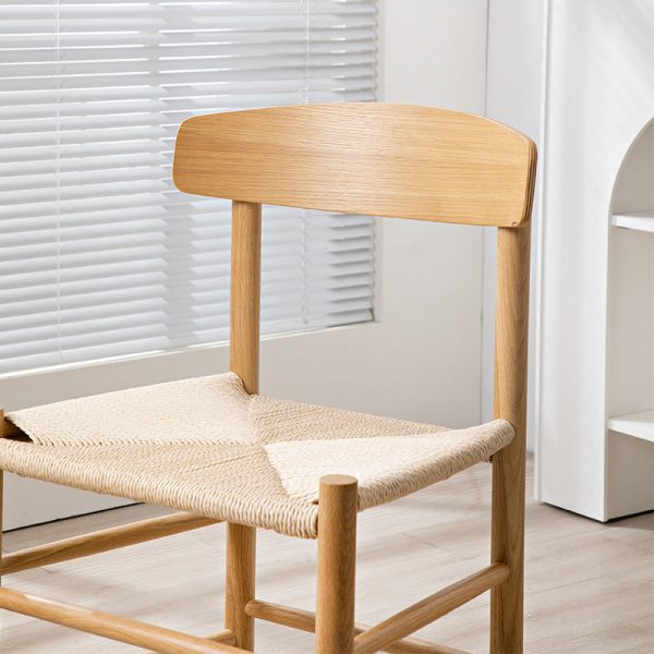 Traditional Japanese Bent Square Braided Solid Wood Dining Chair Backrest Armless For Dining Room - Image 8