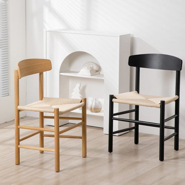 Traditional Japanese Bent Square Braided Solid Wood Dining Chair Backrest Armless For Dining Room - Image 2