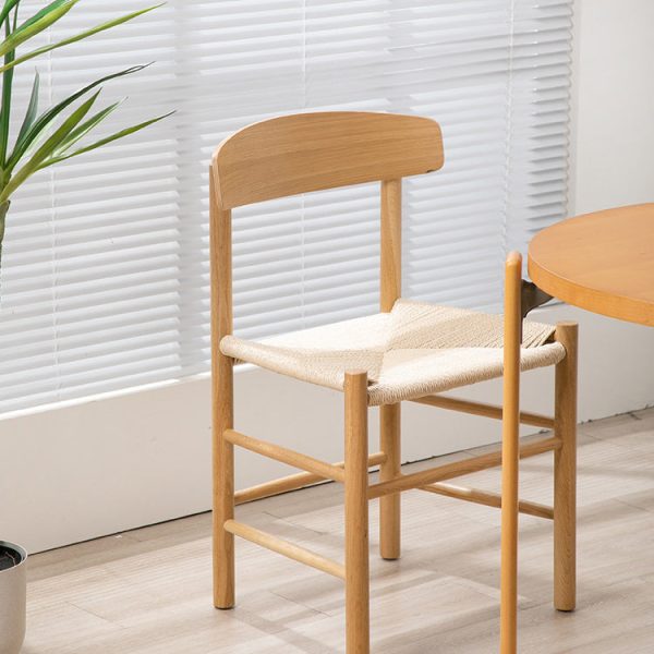 Traditional Japanese Bent Square Braided Solid Wood Dining Chair Backrest Armless For Dining Room - Image 10