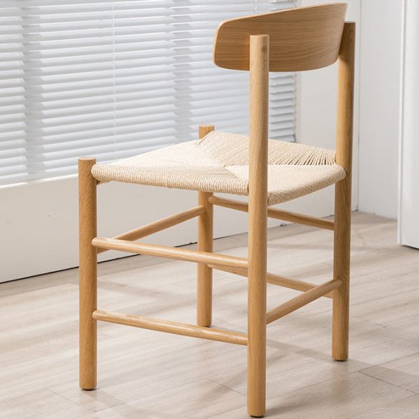 Traditional Japanese Bent Square Braided Solid Wood Dining Chair Backrest Armless For Dining Room - Image 12