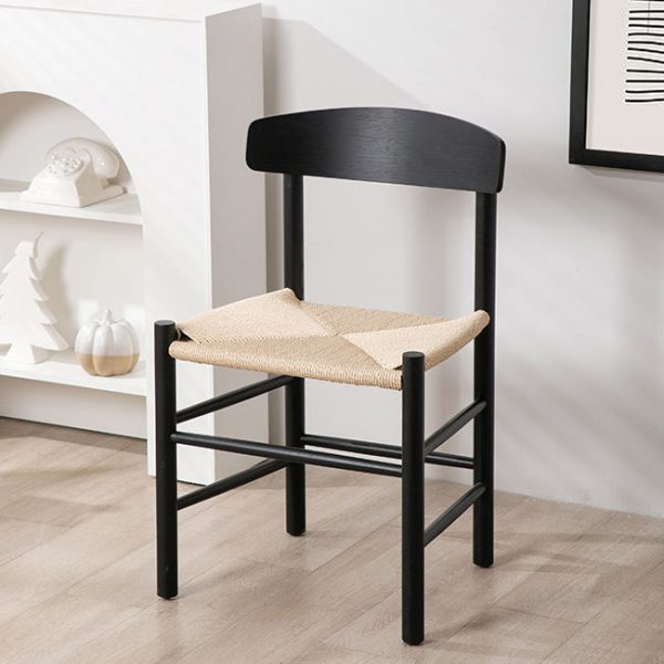 Traditional Japanese Bent Square Braided Solid Wood Dining Chair Backrest Armless For Dining Room - Image 15