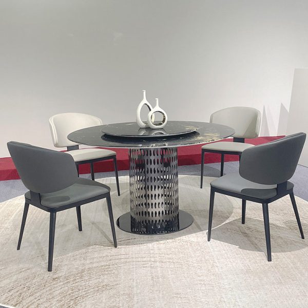 Modern Luxury Curved Square Leather Carbon Steel Dining Chair Backrest Armless For Dining Room - Image 2