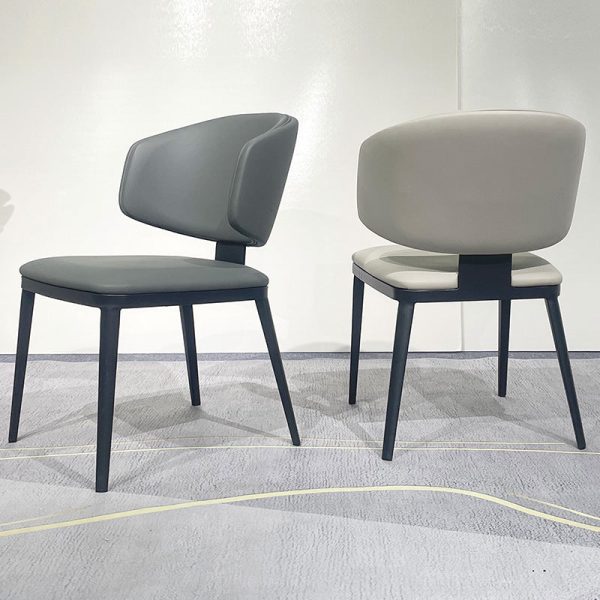 Modern Luxury Curved Square Leather Carbon Steel Dining Chair Backrest Armless For Dining Room - Image 8